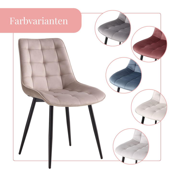 BHS LIVING Esszimmerstuhl, Küchenstuhl, Stuhl für den Wartebereich SERENA Polstersessel mit Samtstoff creme 55x53x88 cm